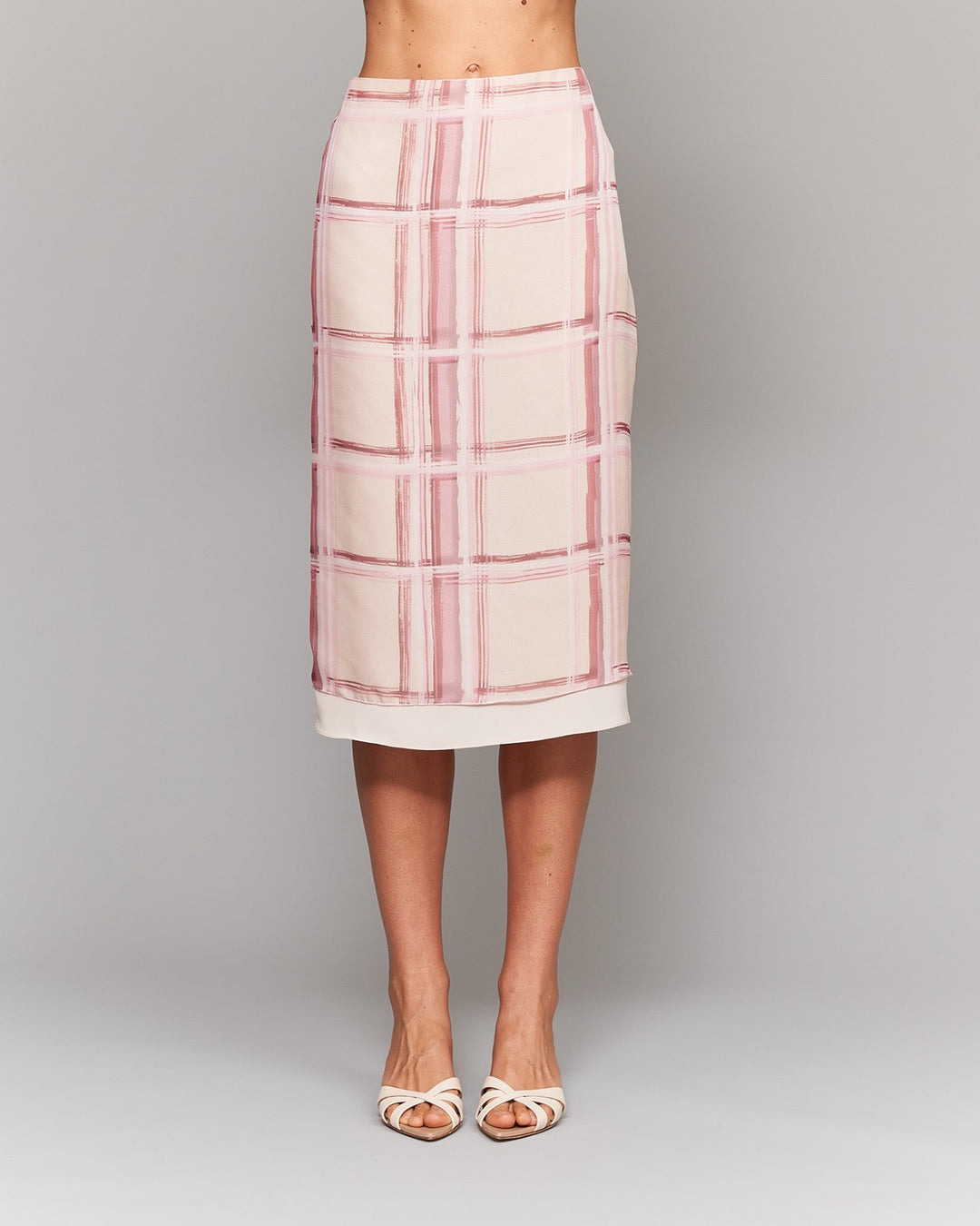 TEN - GONNA MIDI A QUADRI ROSA EFFETTO ACQUARELLO