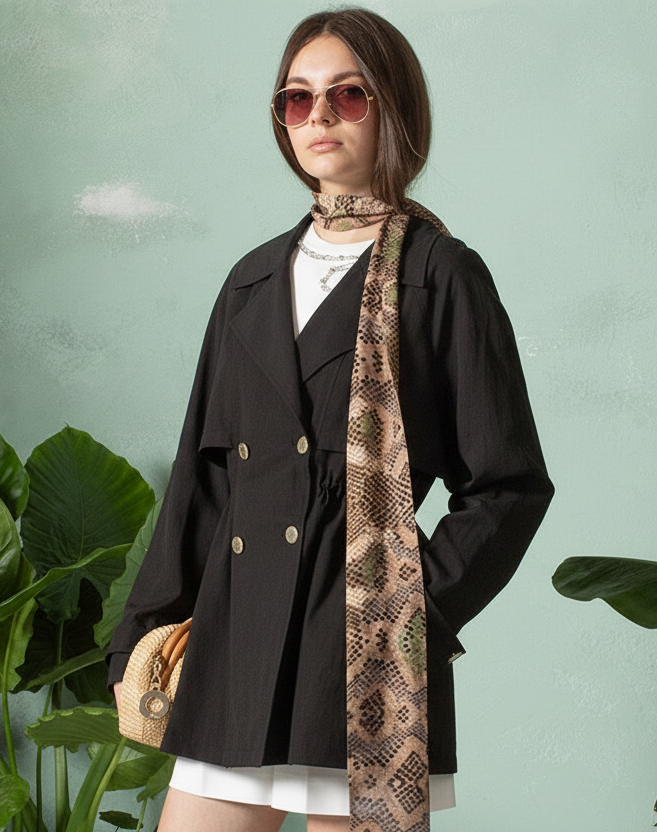 CLIPS - TRENCH CORTO NERO DOPPIOPETTO
