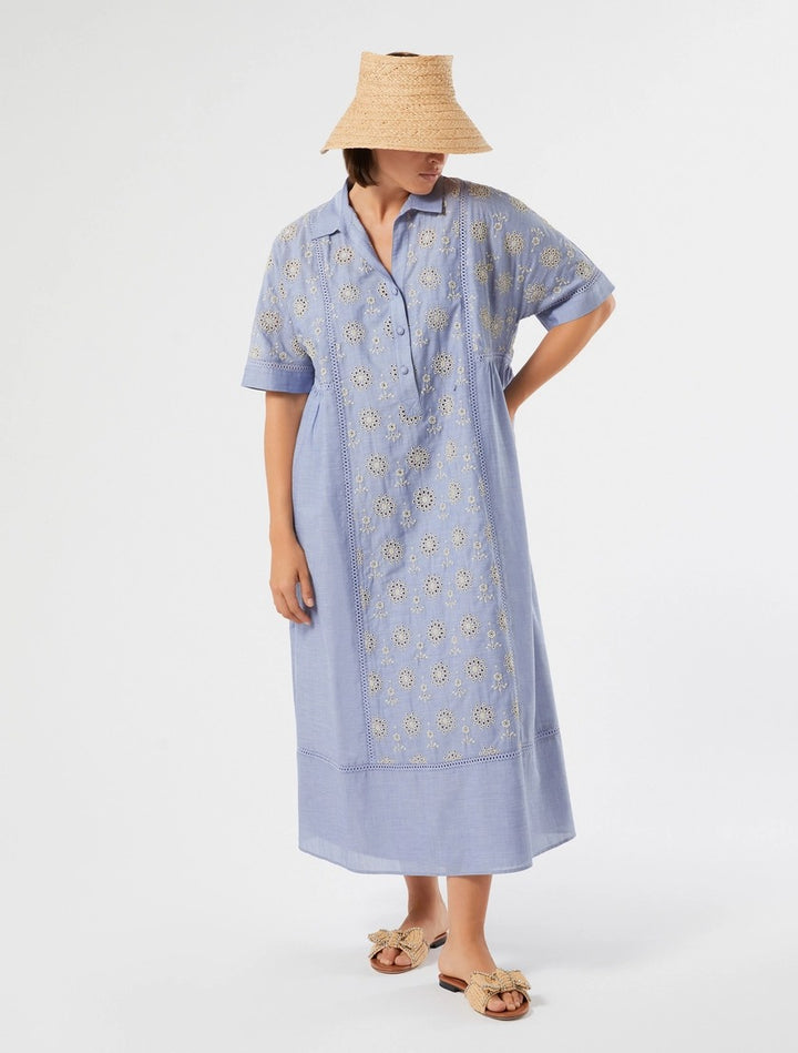 MARINA SPORT - ABITO MIDI IN CHAMBRAY CON RICAMO - AZZURRO