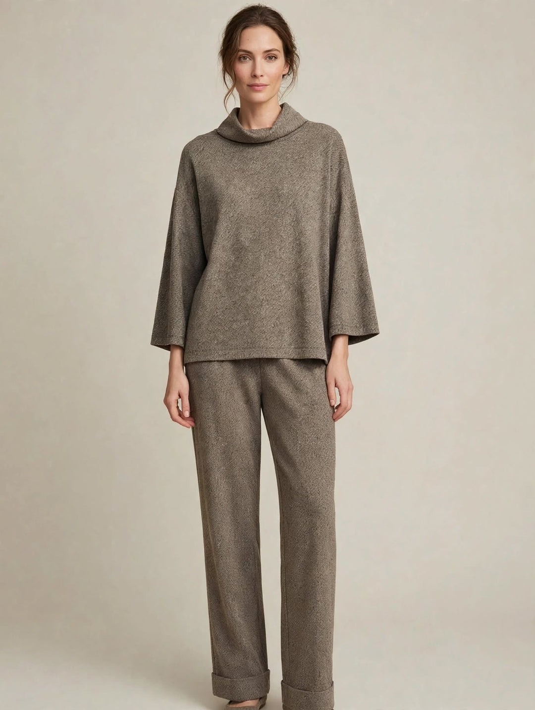 TEN - PANTALONI WIDE LEG IN MICRO-TWEED CON RISVOLTO