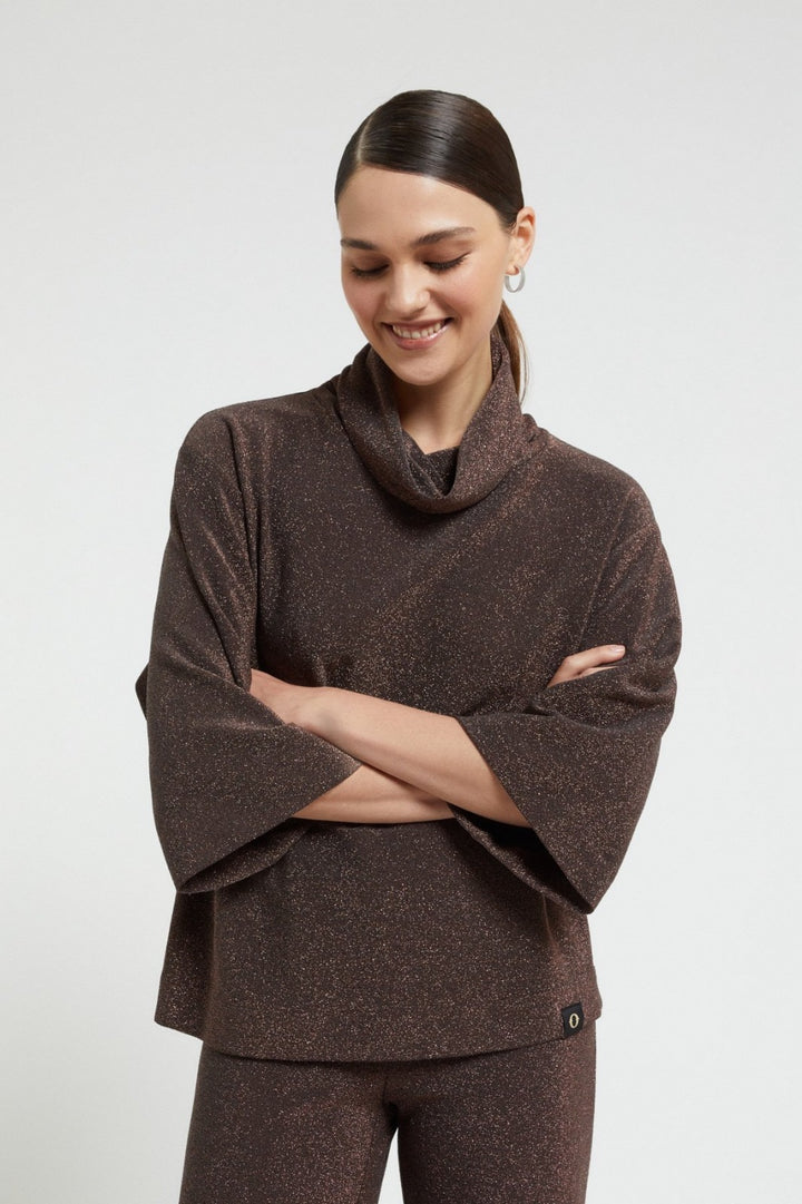 OTTO D’AME - FELPA CAPPA IN PURA VISCOSA ELASTICIZZATA CON FILO LUREX E MANICA 3/4