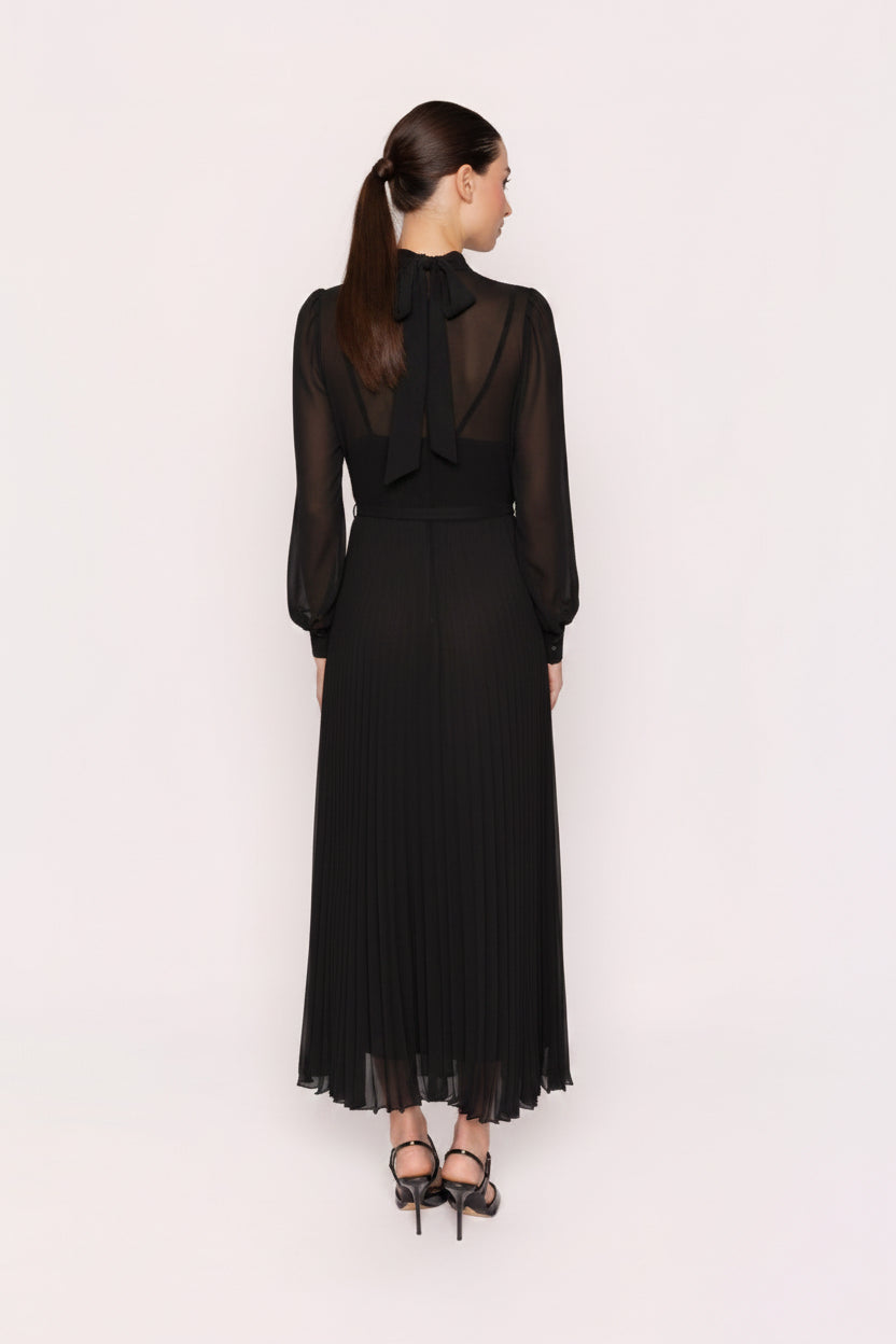 CARLA RUIZ - TEN - ABITO MIDI IN CHIFFON SEMITRASPARENTE CON CORPINO A CAMICIA ABBOTTONATO CON BOTTONI GIOIELLO IN METALLO DORATO