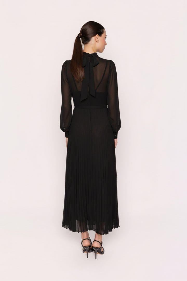 CARLA RUIZ - TEN - ABITO MIDI IN CHIFFON SEMITRASPARENTE CON CORPINO A CAMICIA ABBOTTONATO CON BOTTONI GIOIELLO IN METALLO DORATO