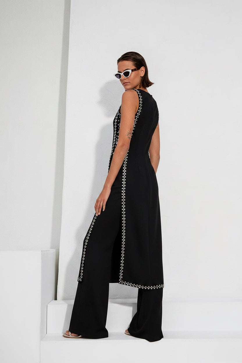 TWINS - COMPLETO PANTALONE CON TUNICA LUNGA BORDATA DA BORCHIE.