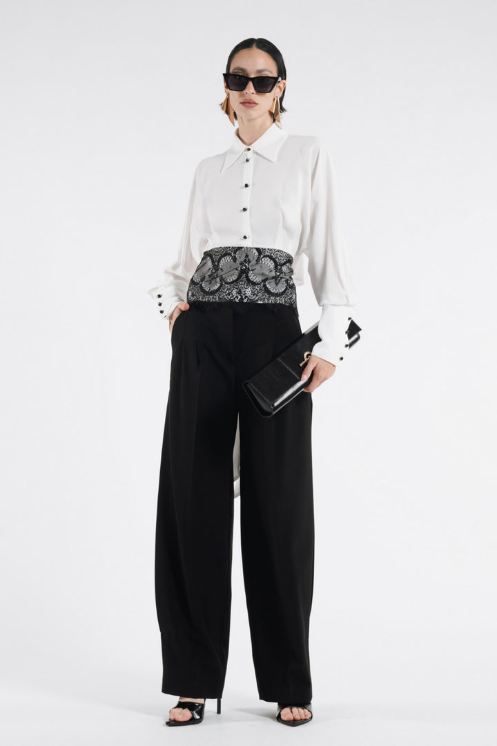 BABYLON - CAMICIA A MANICHE LUNGHE CON PIZZO E BOTTONI NERI 100% VISCOSA 100% POLIAMMIDE