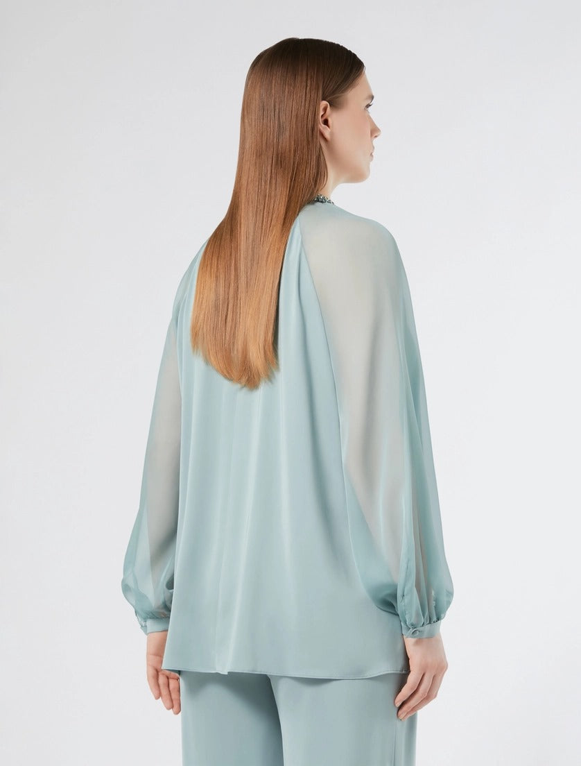 BLUSA IN CADY E CHIFFON - VERDE PASTELLO