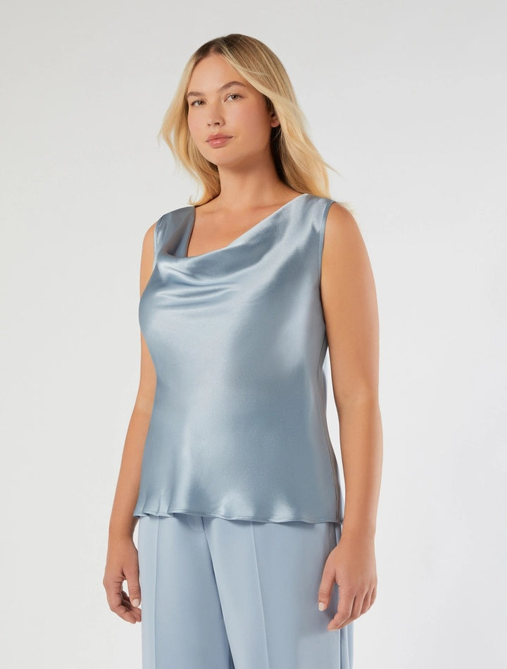 MARINA RINALDI - TOP IN MISTO SETA - AZZURRO