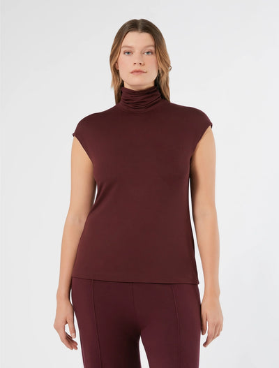 TOP DOLCEVITA IN JERSEY - ROSSO MARRONE