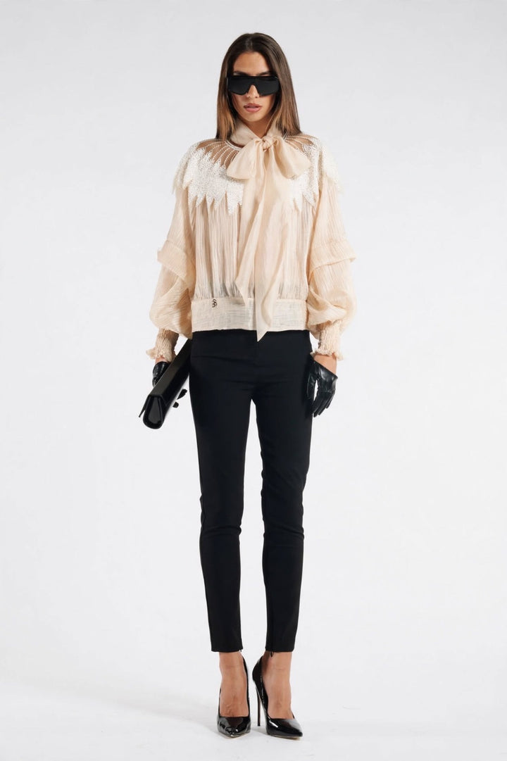BABYLON - BLUSA IN ORGANZA CON FRANGE E SCHIENA APERTA