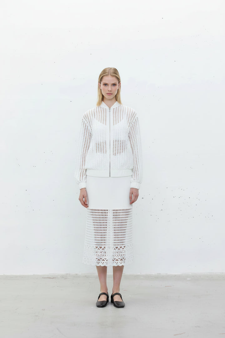 JIJIL - GIACCA TRAFORATA TINTA UNITA DESIGN CON INSERTO NELLA PARTE INFERIORE IN COTONE TON SUR TON CHIUSURA CON ZIP