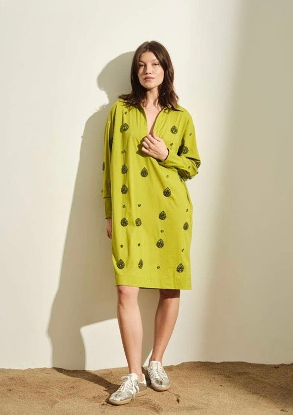 JIJIL - ABITO MIDI DA DONNA IN COLORE VERDE LIME VIVACE, CON DETTAGLI BRILLANTINATI CHE AGGIUNGONO UN TOCCO DI NATURA E ORIGINALITÀ