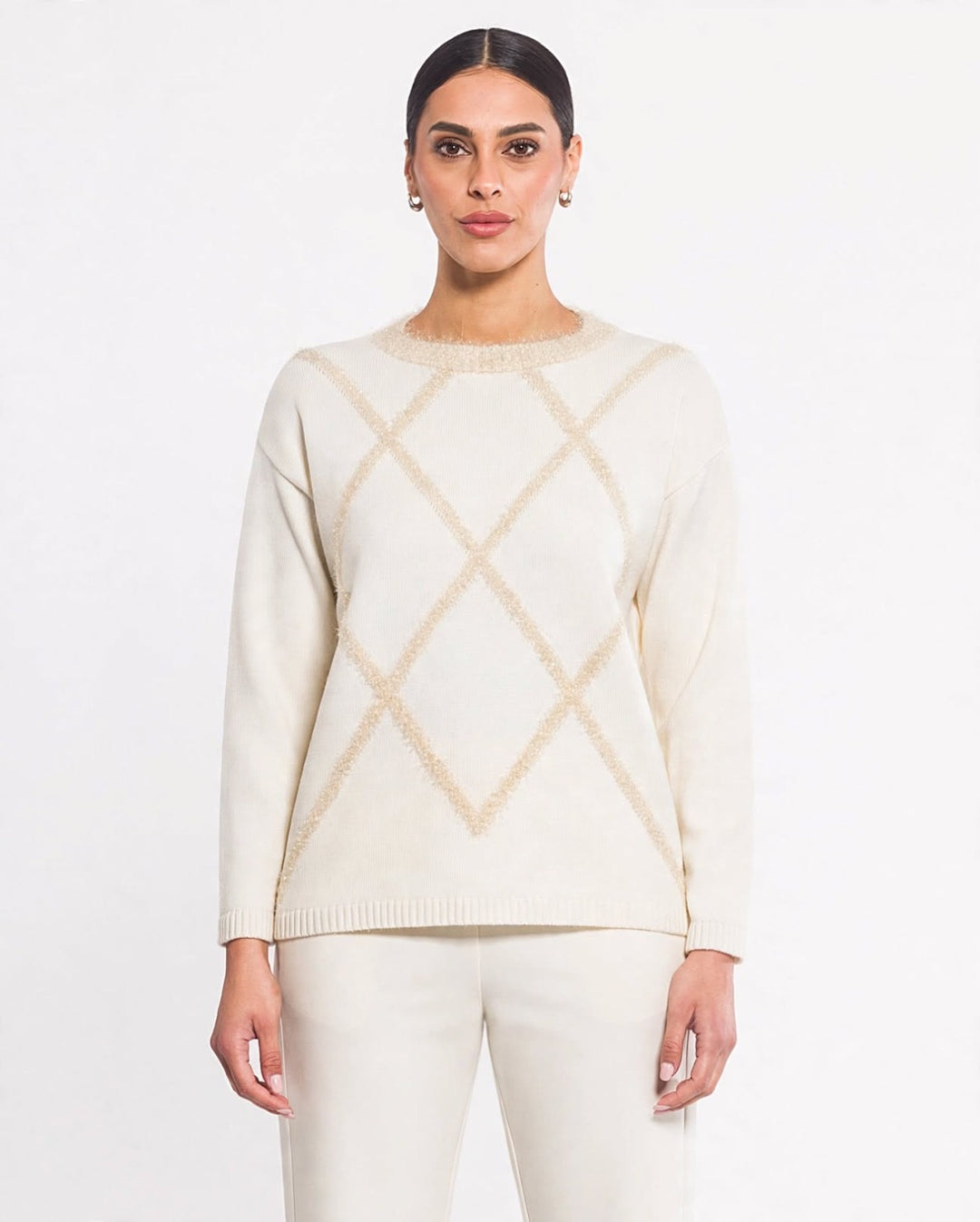GAIA LIFE - MAGLIONE IN MAGLIA CON MOTIVO ARGYLE LUREX