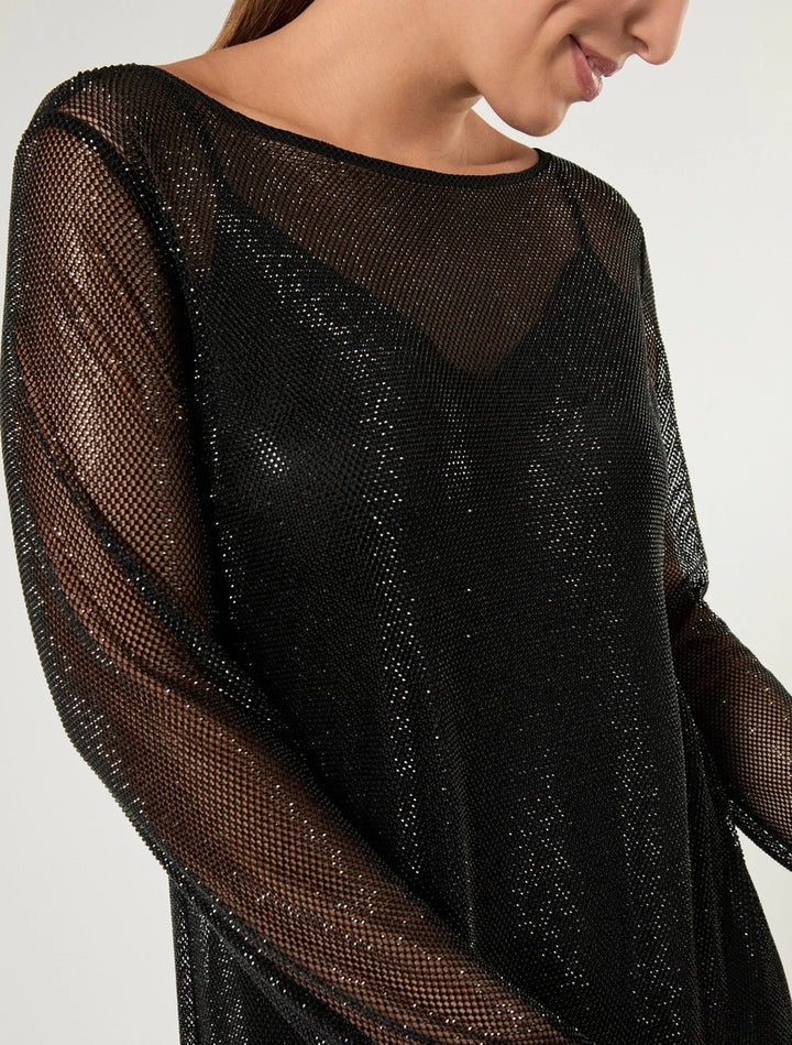 MARINA RINALDI - ABITO LUNGO IN MICRO RETE CON STRASS, DALLA LINEA DRITTA