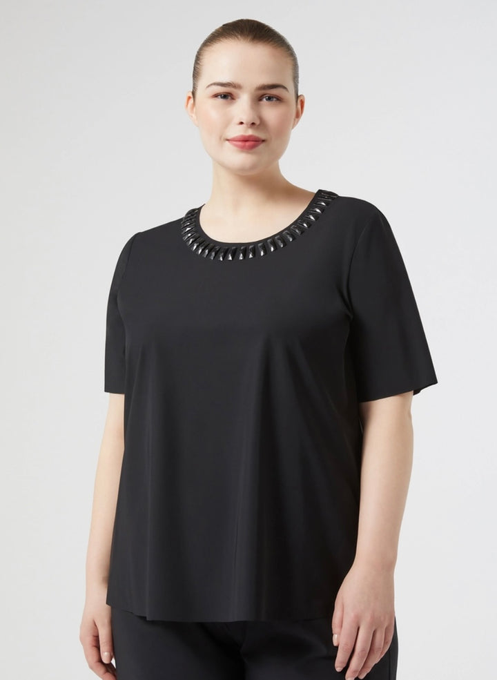 PERSONA - JERSEY CON RICAMO LINEA DRITTA SCOLLO TONDO MANICHE CORTE