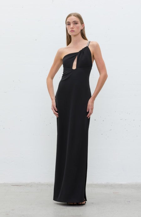 Abito Lungo con Spallina Gioiello e Cut-Out Frontale