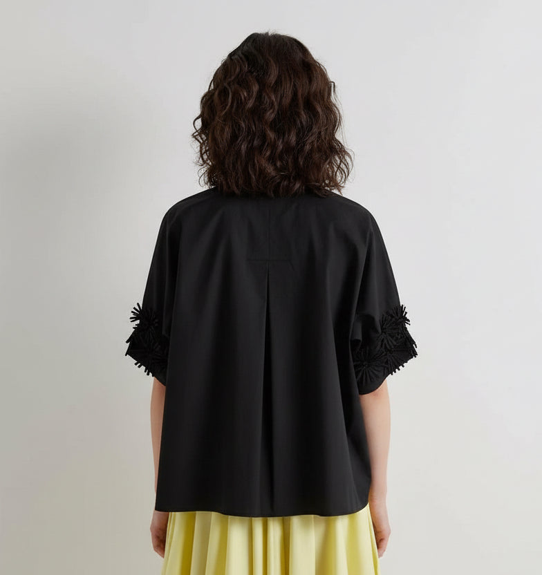 MEIMEI J - CAMICIA IN POPELINE DI COTONE CON APPLICAZIONI