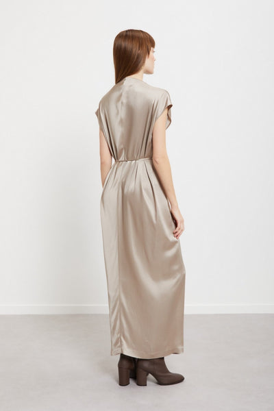 Abito lungo in viscosa con cintura