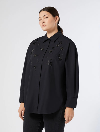 CAMICIA IN POPELINE CON RICAMO - NERO