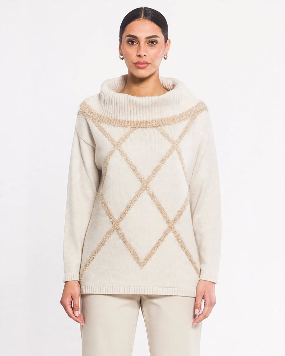 GAIA LIFE - MAGLIONE IN MAGLIA GROSSA CON MOTIVO ARGYLE LUREX