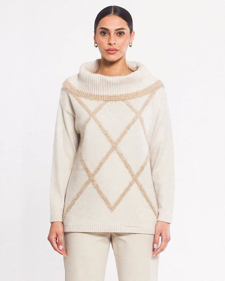 GAIA LIFE - MAGLIONE IN MAGLIA GROSSA CON MOTIVO ARGYLE LUREX