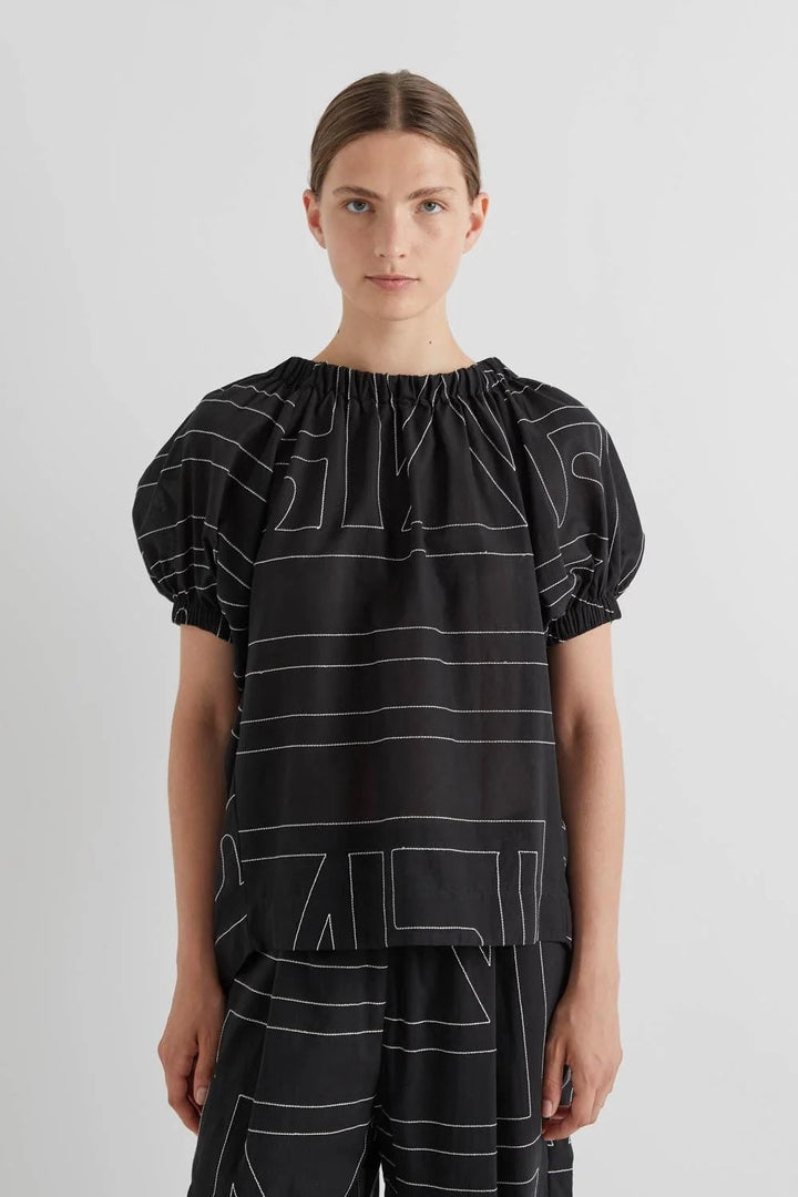 MEIMEI J - BLUSA CON RICAMO LOGO ALL OVER