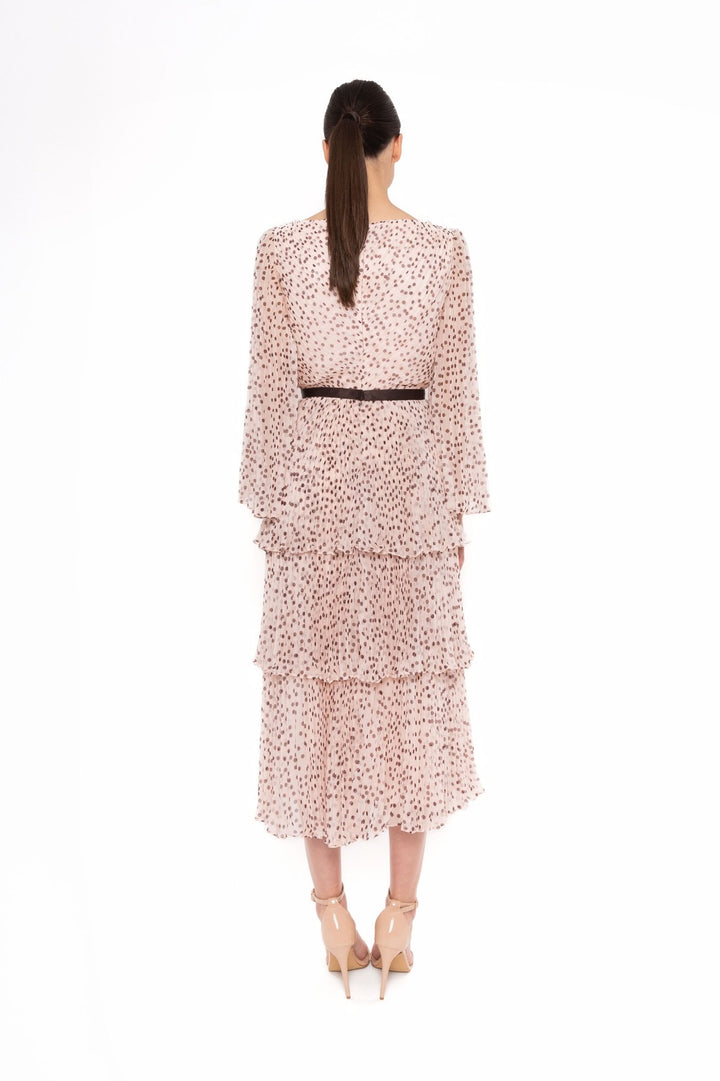 CARLA RUIZ - ABITO MIDI IN TESSUTO LEGGERO COLOR CIPRIA CON DELICATA FANTASIA A POIS