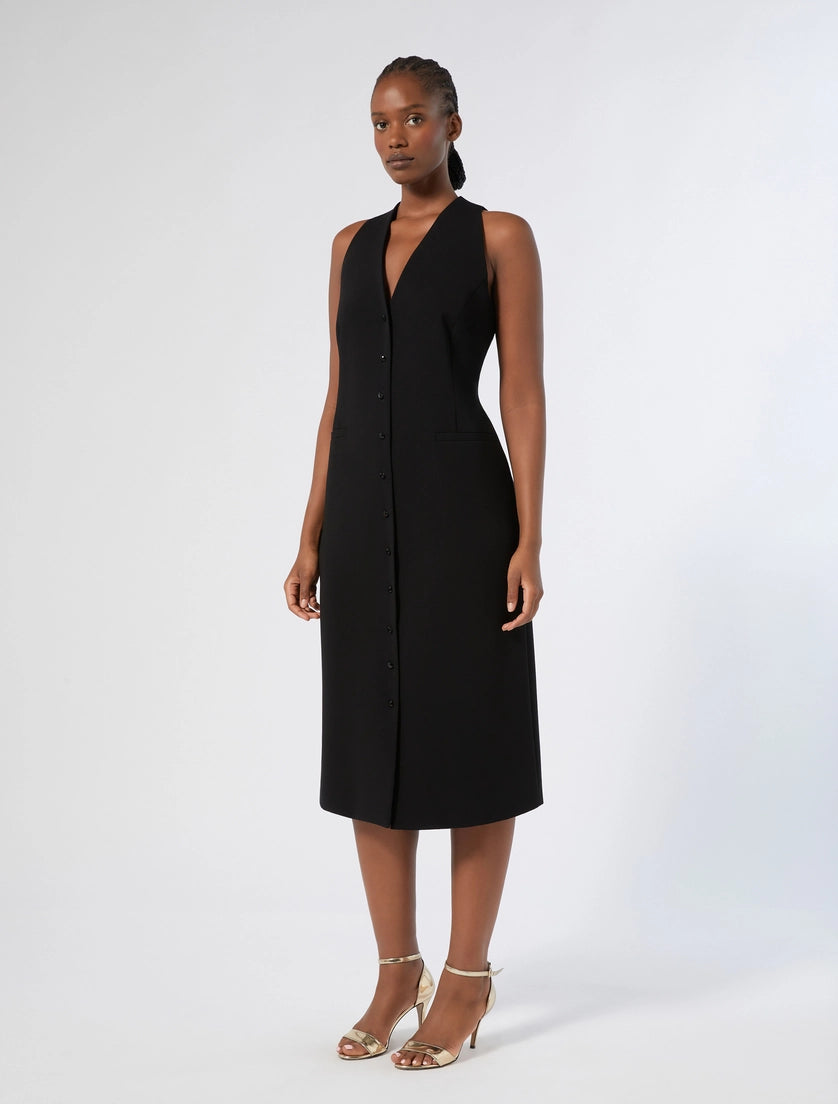 MARINA RINALDI - ABITO MIDI GILET IN CADY TRIACETATO COMFORT CON BOTTONI GIOIELLO IN TONO