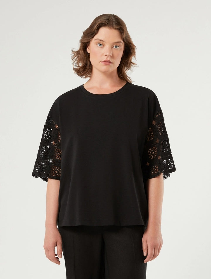 PERSONA - T-SHIRT IN JERSEY DI COTONE E CROCHET