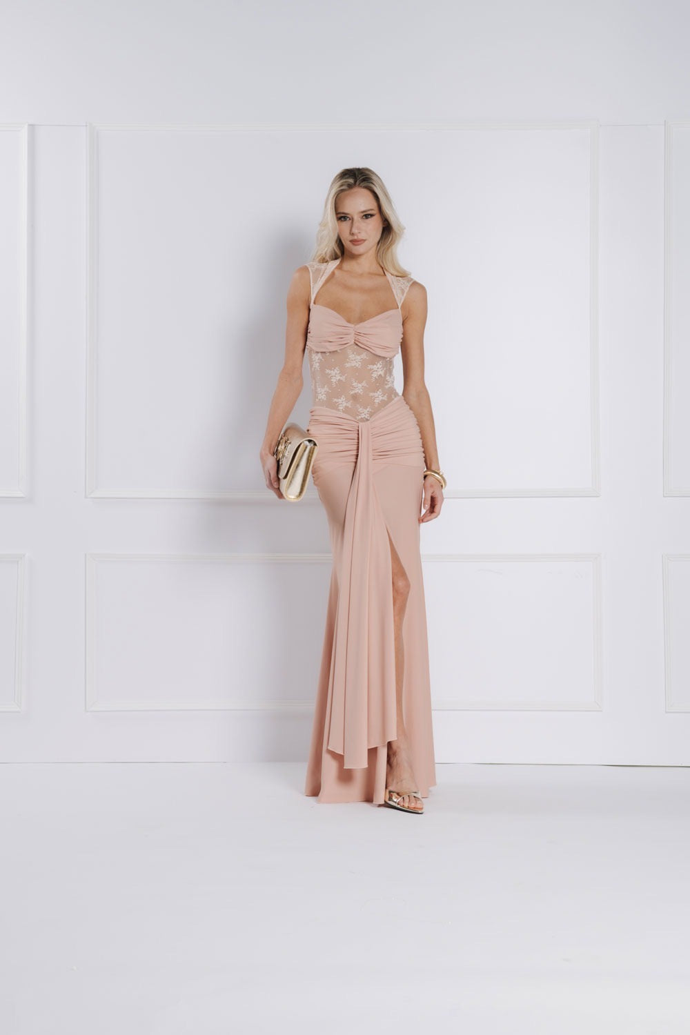 BABYLON - ELEGANTE ABITO RICAMATO CON SPACCO SULLA COSCIA
