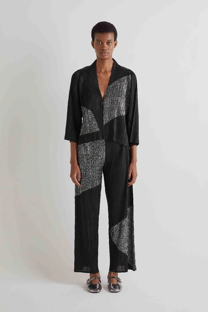 MEIMEI J - CARDIGAN PLISSETTATO CON STAMPE LUCIDE