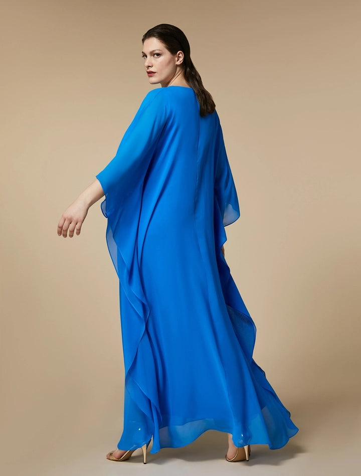 MARINA RINALDI - ABITO LUNGO CAFTANO IN GEORGETTE DI PURA SETA FODERATO IN CRÊPE DE CHINE MISTO SETA