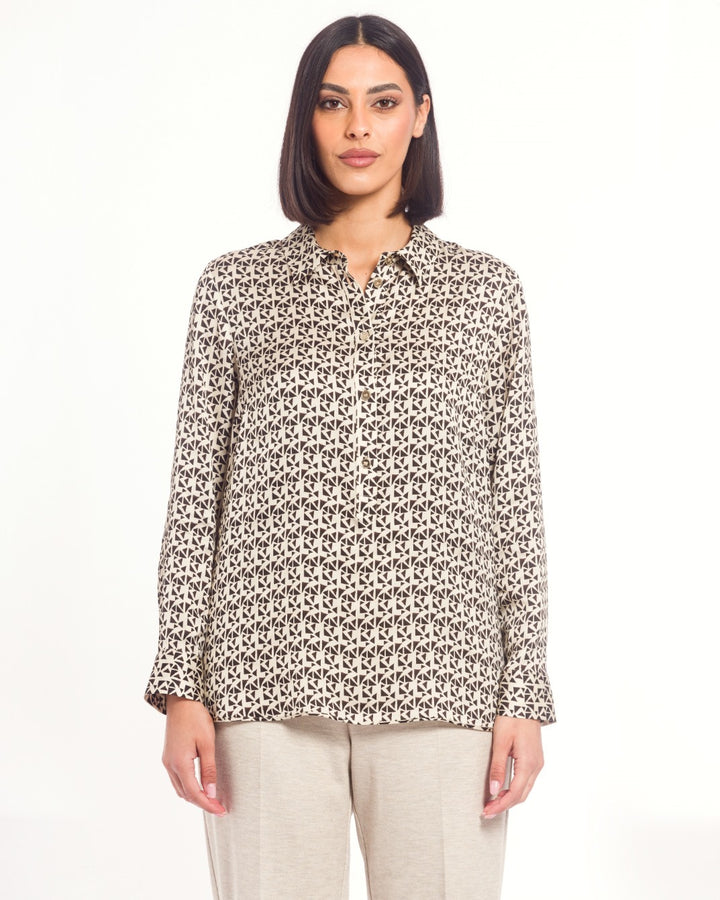 GAIA LIFE - CAMICIA GEOMETRICA IN VISCOSA – STILE E COMFORT-DISPONIBILE BLU E BEIGE