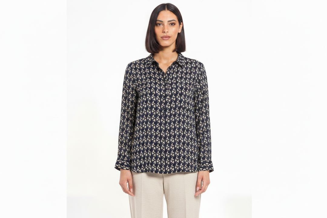 GAIA LIFE - CAMICIA GEOMETRICA IN VISCOSA – STILE E COMFORT-DISPONIBILE BLU E BEIGE