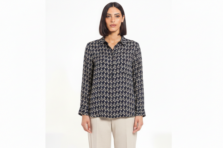 GAIA LIFE - CAMICIA GEOMETRICA IN VISCOSA – STILE E COMFORT-DISPONIBILE BLU E BEIGE