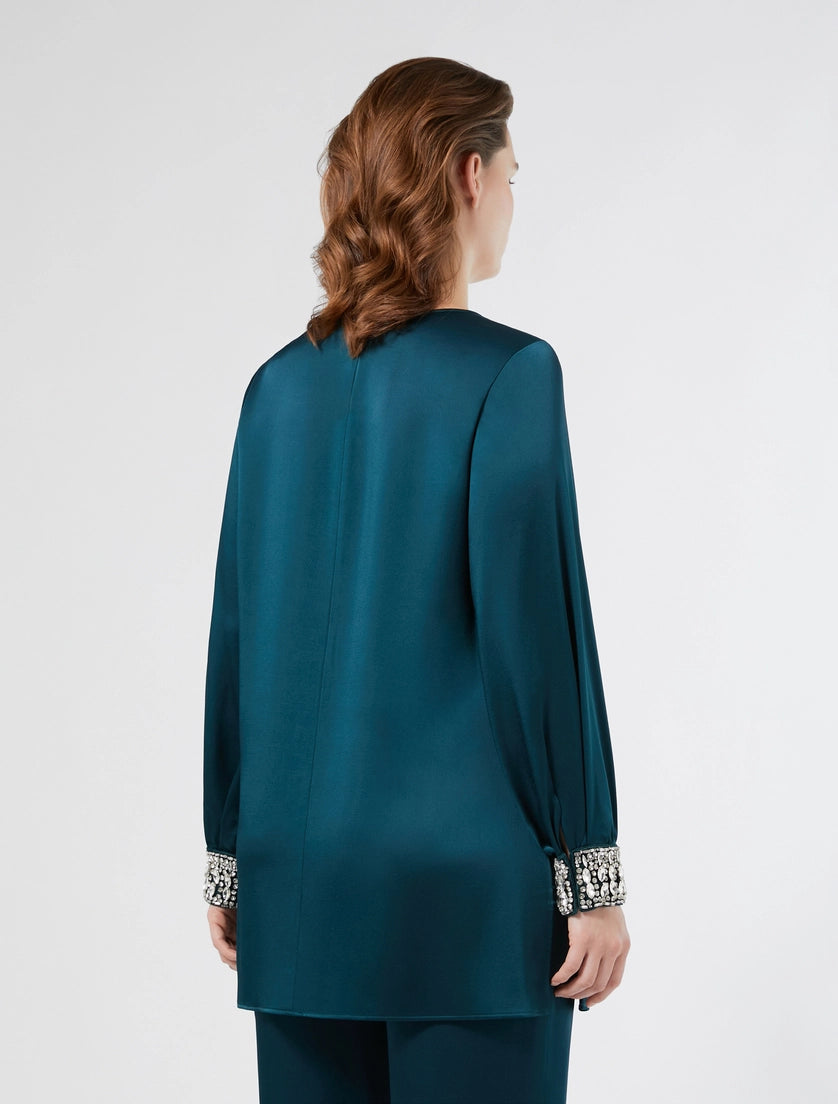 MARINA RINALDI - BLUSA IN CRÊPE ENVERS SATIN - VERDE SMERALDO