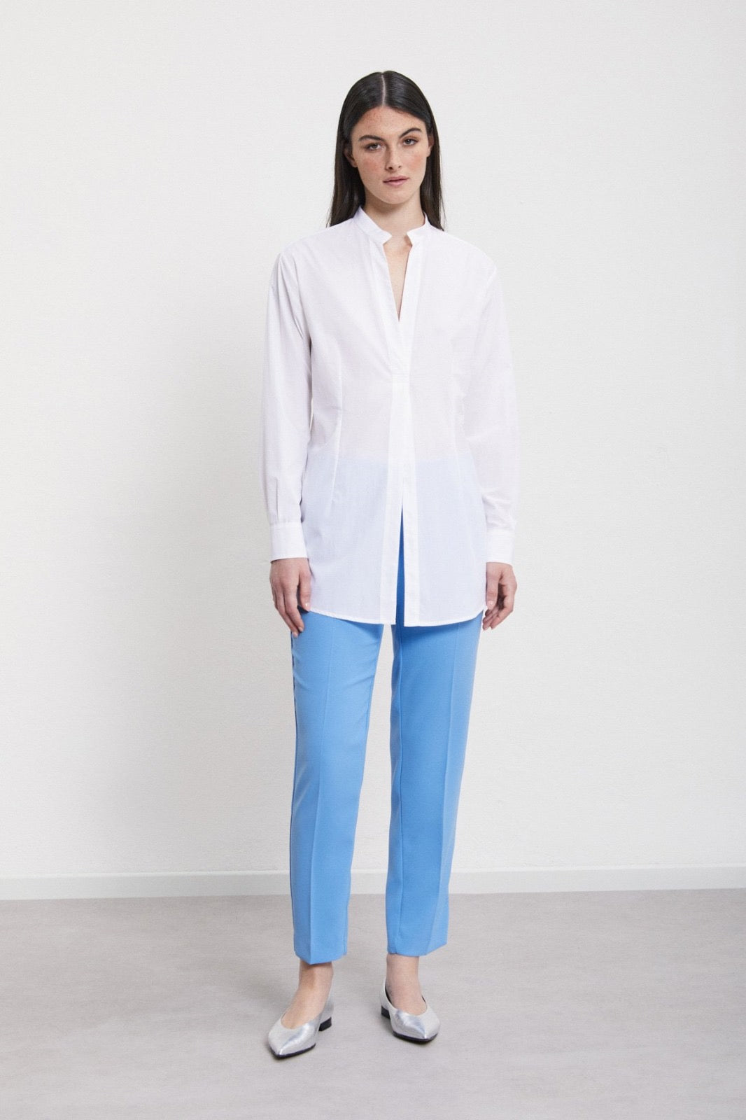 OTTO D’AME - CAMICIA IN 100% POPELINE SENZA BOTTONI CON MANICA LUNGA