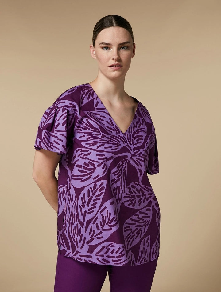 MARINA SPORT - CAMICIA IN POPELINE DI COTONE FRESCO E CONFORTEVOLE CON STAMPA FOGLIE