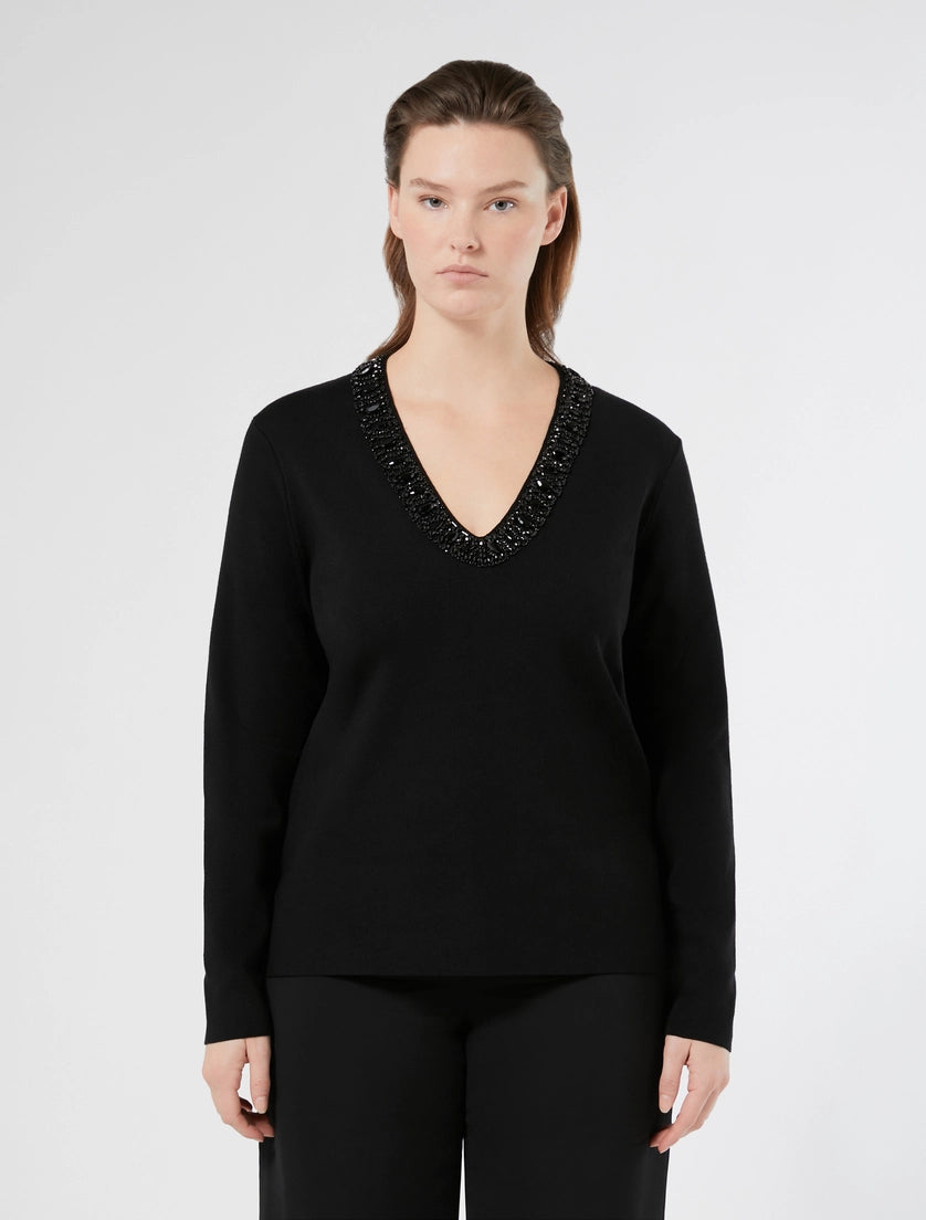MAGLIA IN VISCOSA CON RICAMO - NERO