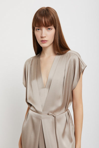 Abito lungo in viscosa con cintura