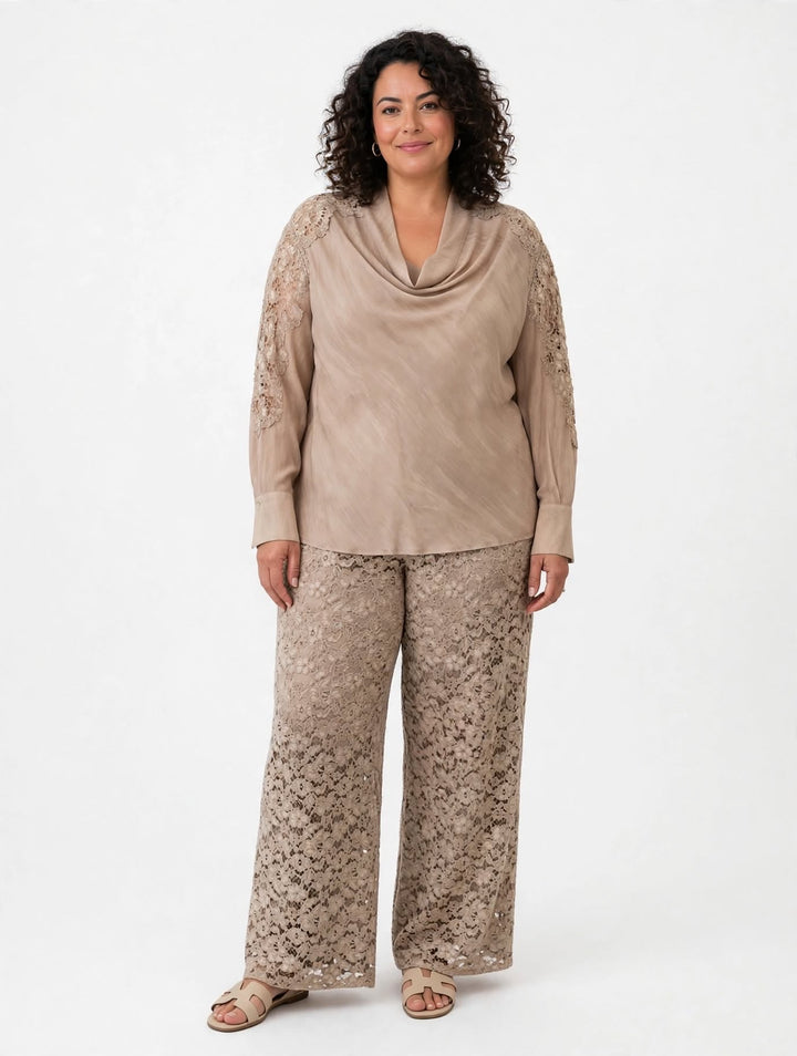 CLIPS - PANTALONI WIDE LEG IN PIZZO FLOREALE