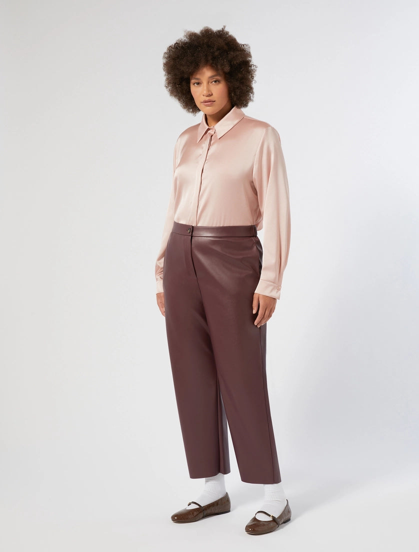 PANTALONI IN JERSEY SPALMATO - ROSSO MARRONE