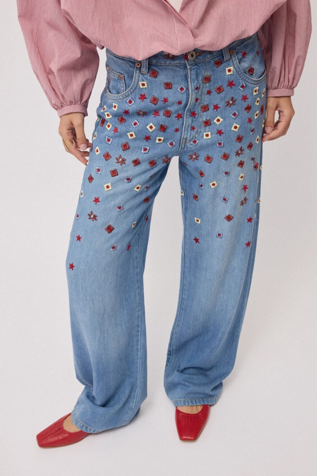 OTTO D’AME - JEANS FULL LEG RICAMATI