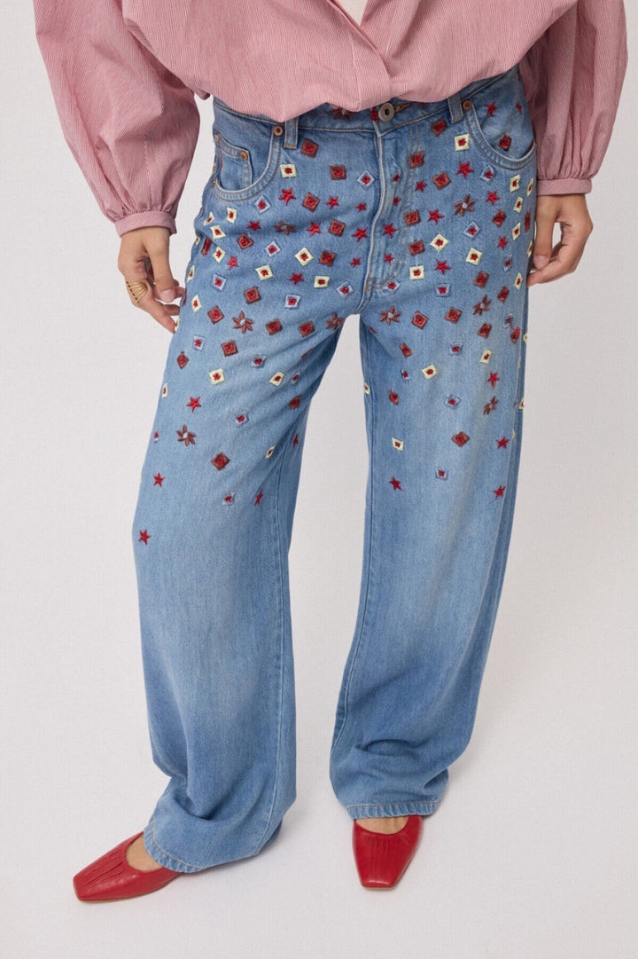 OTTO D’AME - JEANS FULL LEG RICAMATI