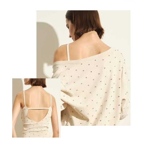 JIJIL - TOP IN FILO CON BRETELLE SOTTILI E PIETRE ARGENTO