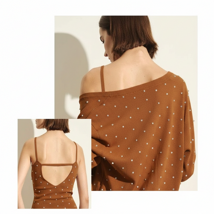 JIJIL - TOP IN FILO CON BRETELLE SOTTILI E PIETRE ARGENTO