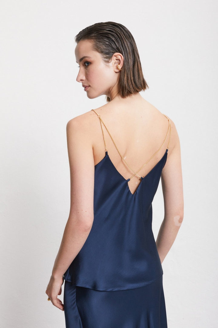 OTTO D’AME - TOP FLUIDO IN 100% VISCOSA CON SPALLINE DI CATENA DA INTRECCIARE SULLA SCHIENA.