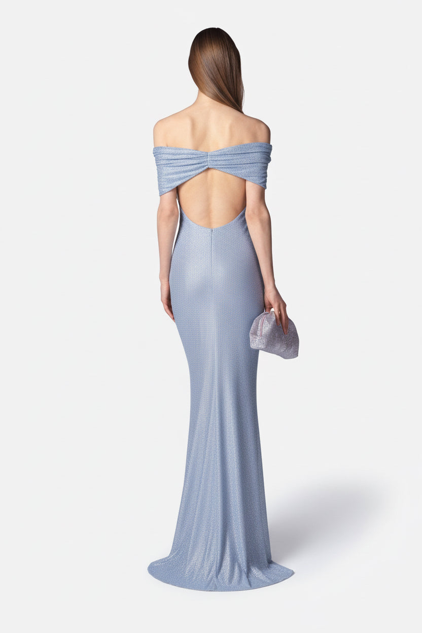 TWENTYFOURHAITCH - ABITO LUNGO KEY IN TULLE ELASTICO RICOPERTO DA MICRO STRASS