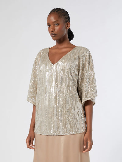 BLUSA IN PAILLETTES - BEIGE