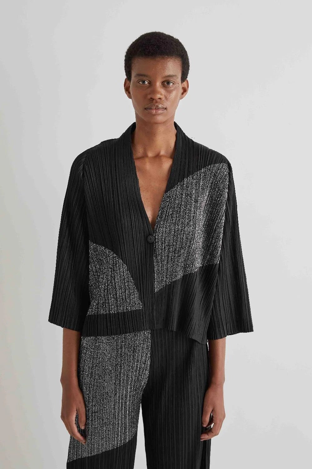 MEIMEI J - CARDIGAN PLISSETTATO CON STAMPE LUCIDE