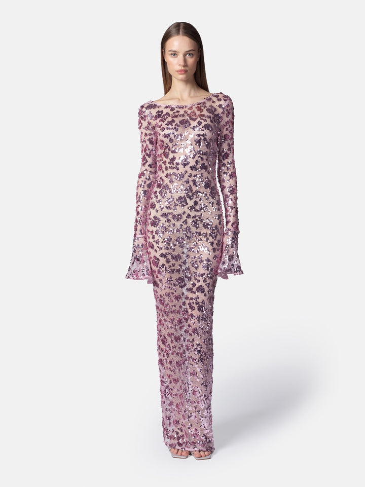 TWENTYFOURHAITCH - ABITO LUNGO IN TESSUTO MAGLIA RICAMATO CON PAILLETTES